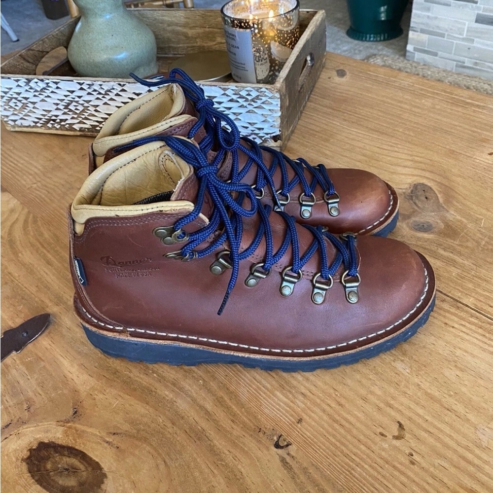 Danner Women's Brown Leather Lace-Up Boots with Blue Accents